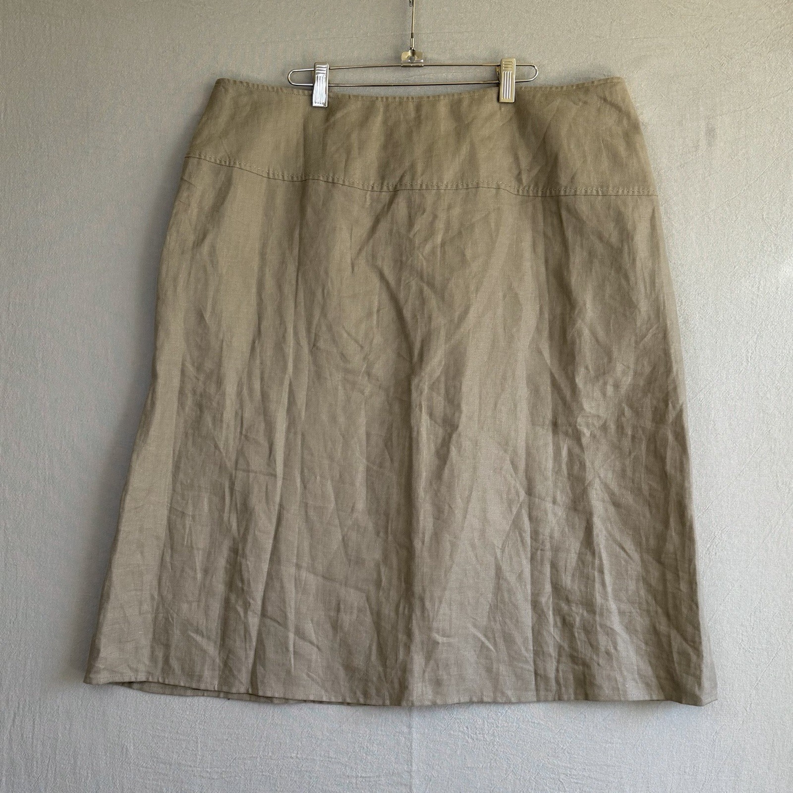 Eileen Fisher Skirt 2X Brown Washed Linen Twill NWT Midi Angled Yoke Zip A Line