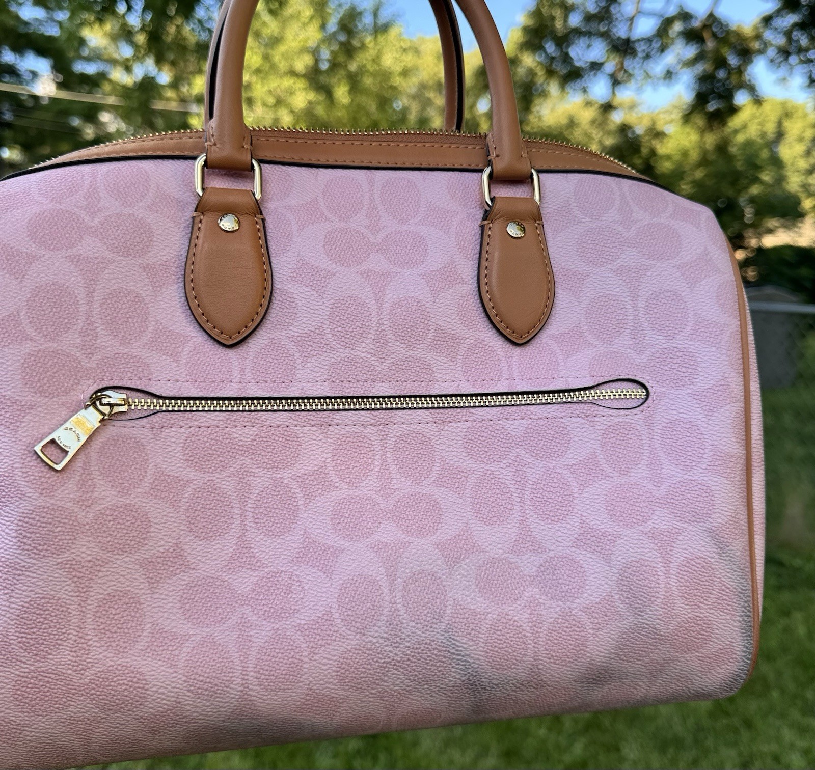 USED* Coach Rowan Large Satchel Bag In Signature in Powder Pink