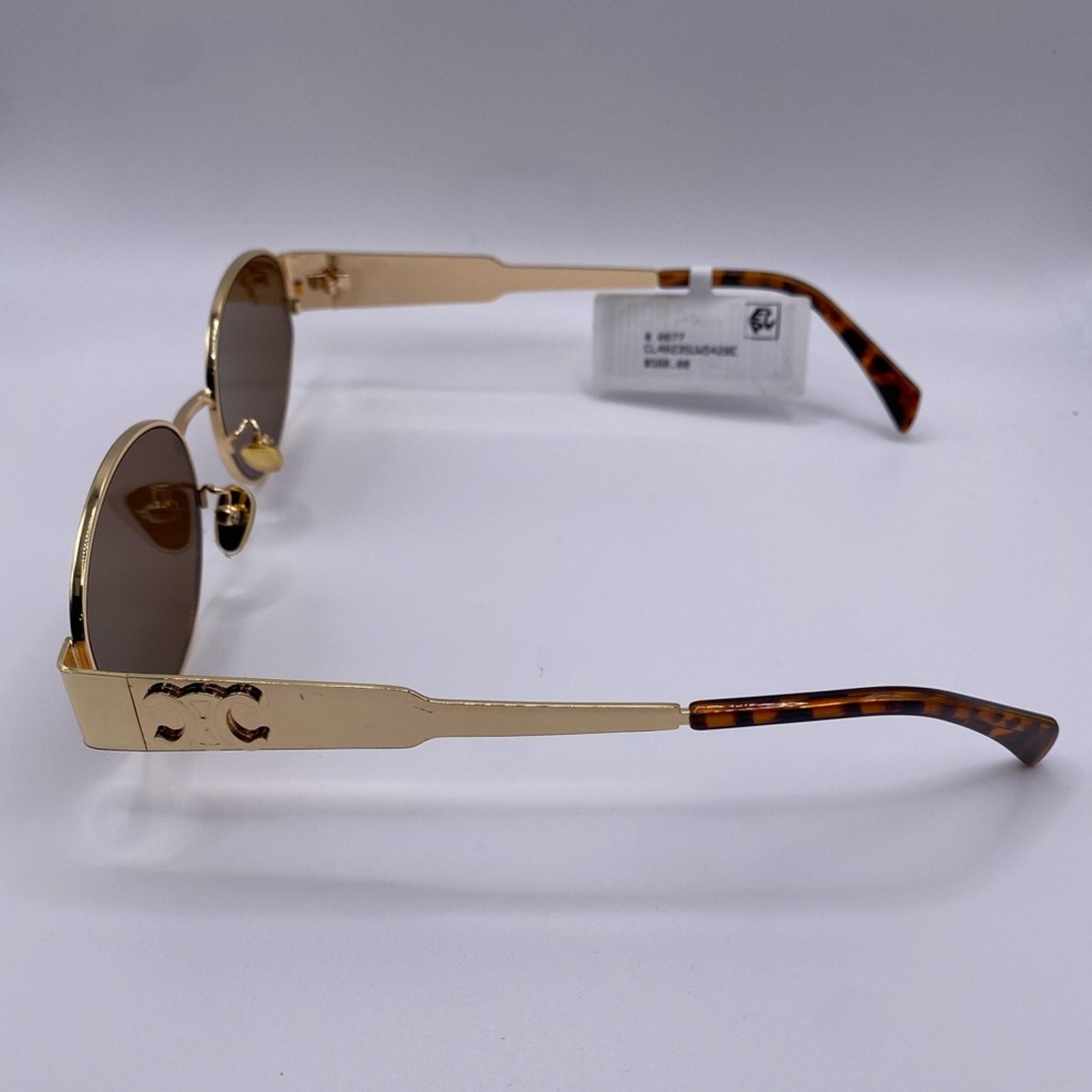 Celine Metal Triomphe Oval Sunglasses 4S235 Gold Brown Oval 60-14-142 NWT
