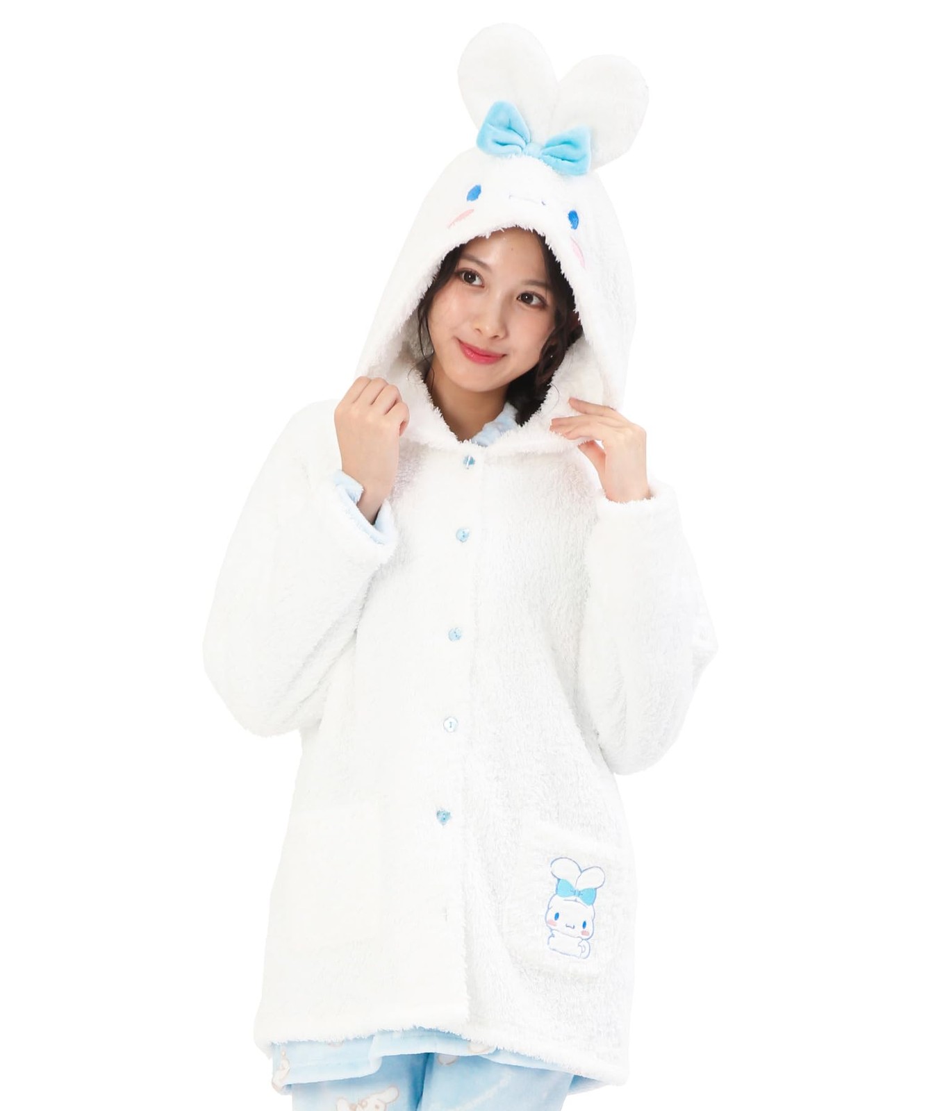 SAZAC Cinnamoroll Gown with Puppy Ears and Poodle Boa, White/M-L