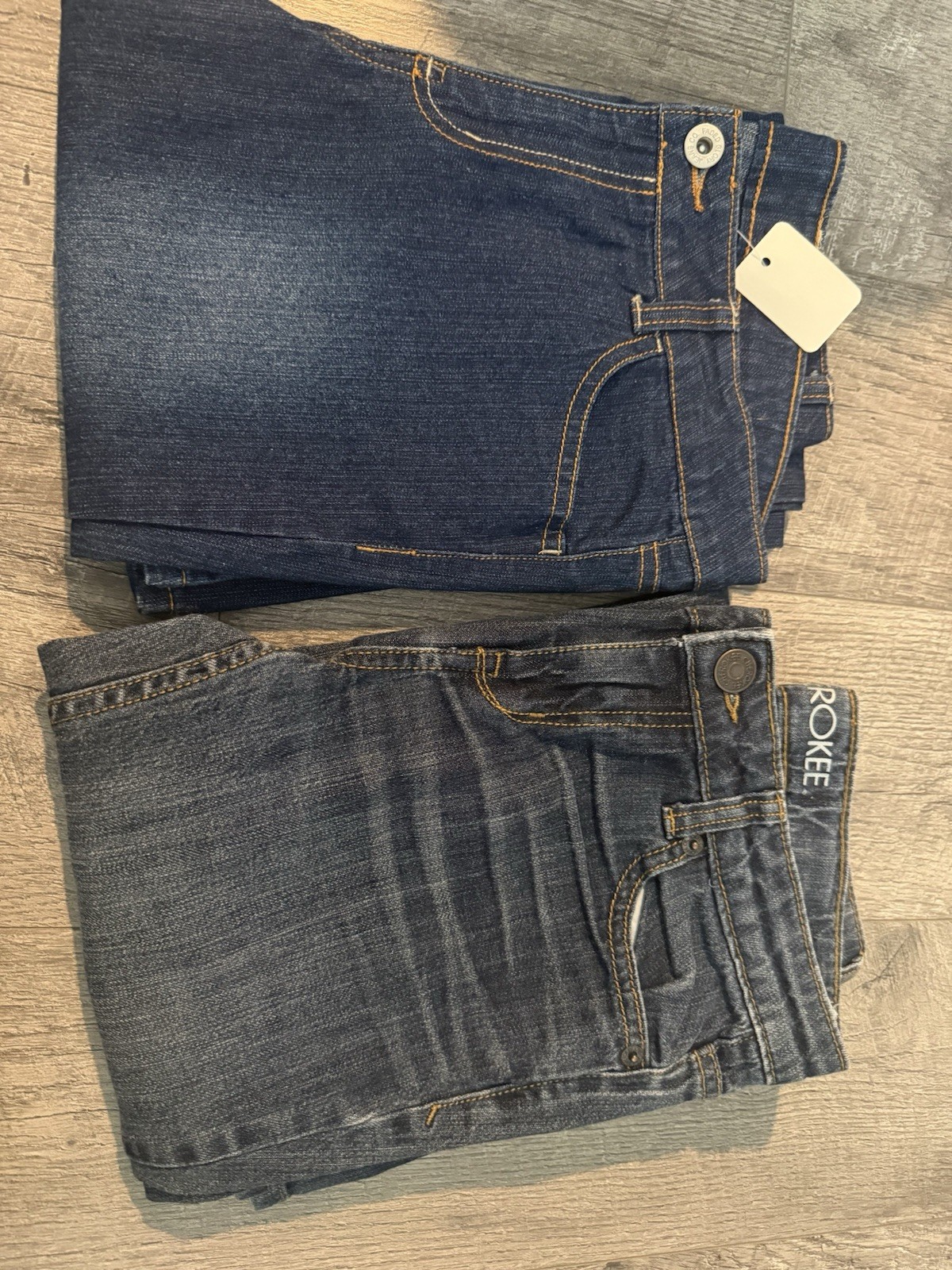 Rokée Women’s Dark Wash Blue Straight Leg Jeans Mid Rise Distressed 5-Pocket