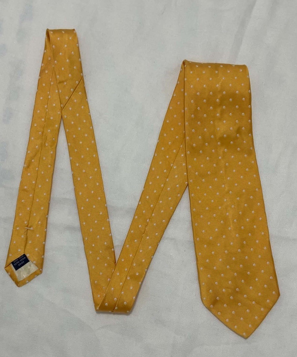 Faconnable All Yellow Color W/polka Dot Silk Themed Men’s Necktie NWOT