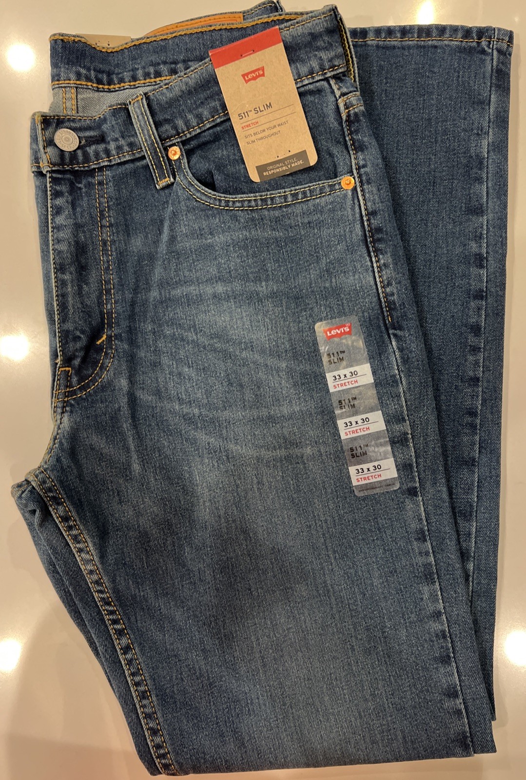Levis 511 Slim Fit Stretch Jeans NWT, Color Is Throttle, a Faded Dk Blue Wash