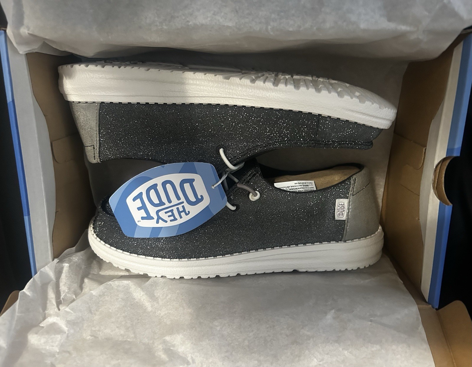 TRENDING SPARKLE HEY DUDES SIZE 9 CHARCOAL