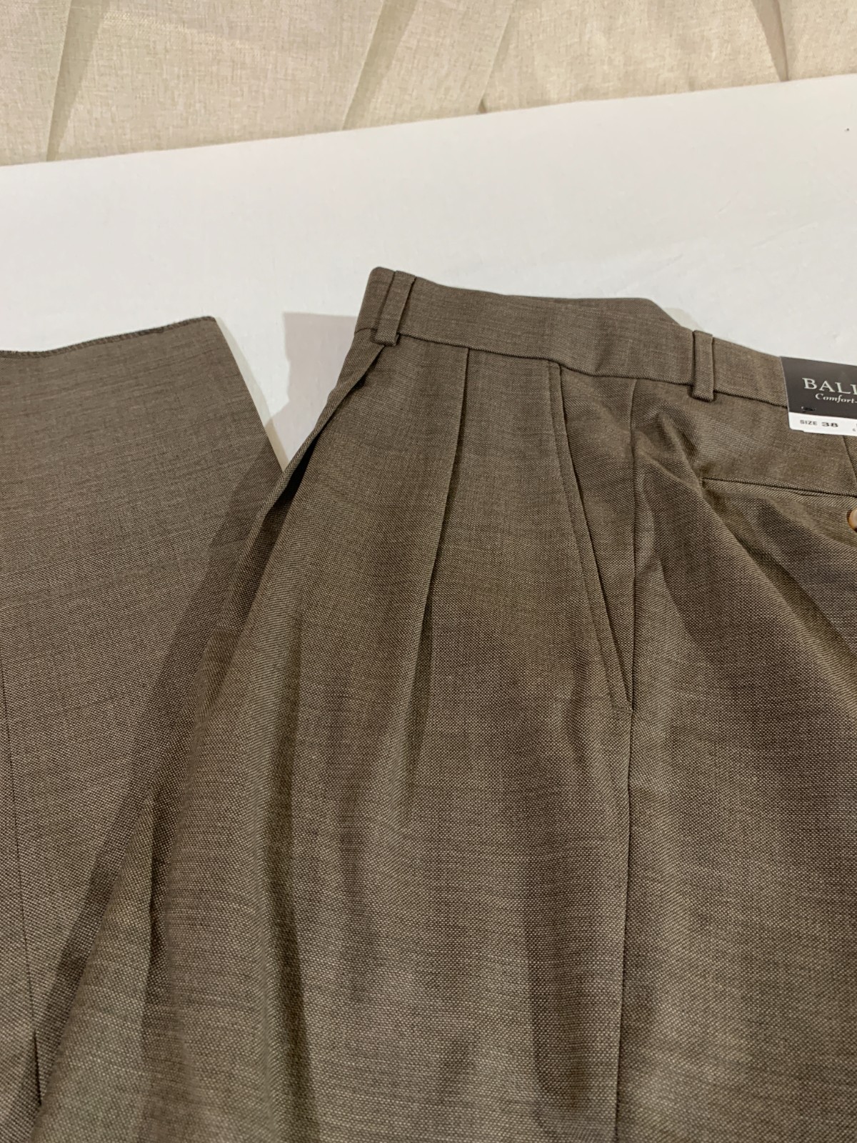 BALLIN MANCHESTER Pleated Dress Pants Men’s 38 BROWN Super 110’s Wool