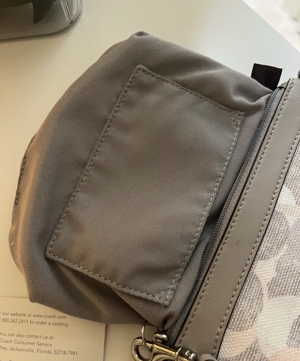 Coach Signature Gray Logo Wristlet Zip Pouch Silver Hardware Wrist Strap