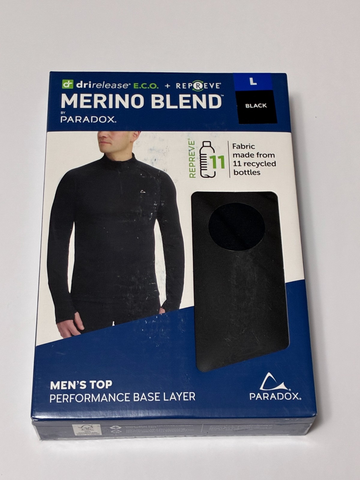 Paradox Mens Large 1/4 Zip Merino Wool Blend Base Layer Top – Black