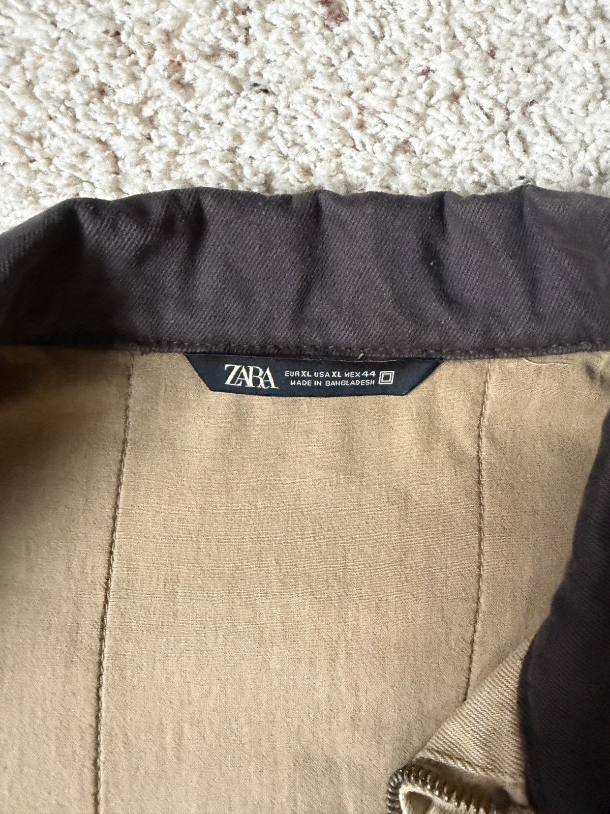 Zara Detroit Jacket XL Beige Canvas Bomber Full Zip Fall/Winter Staple Workwear