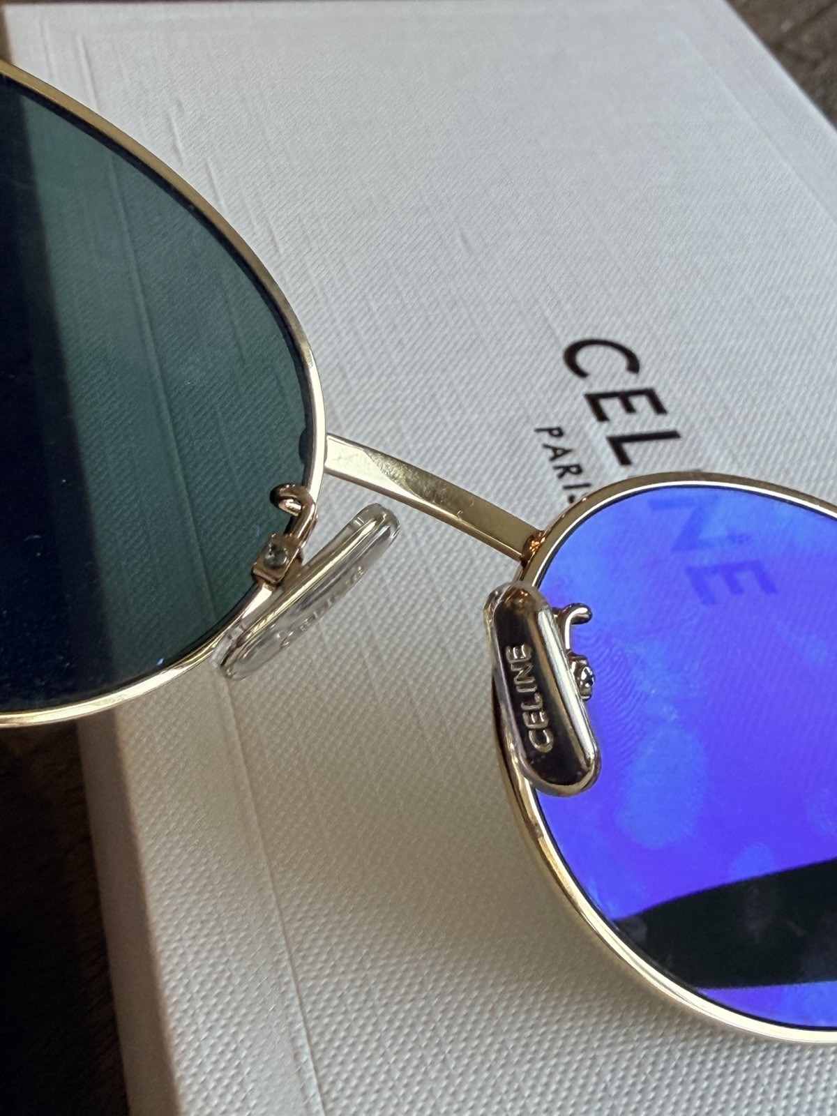 Celine Triomphe Oval Sunglasses Metal Gold Green