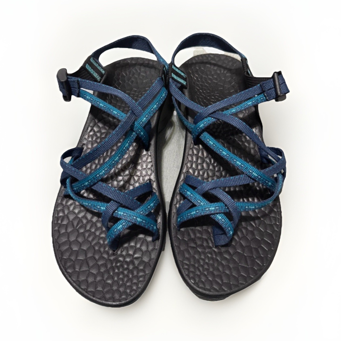 Chaco Women’s US 10 Blue/Black Strappy Sandals Adjustable Ankle Strap Nylon
