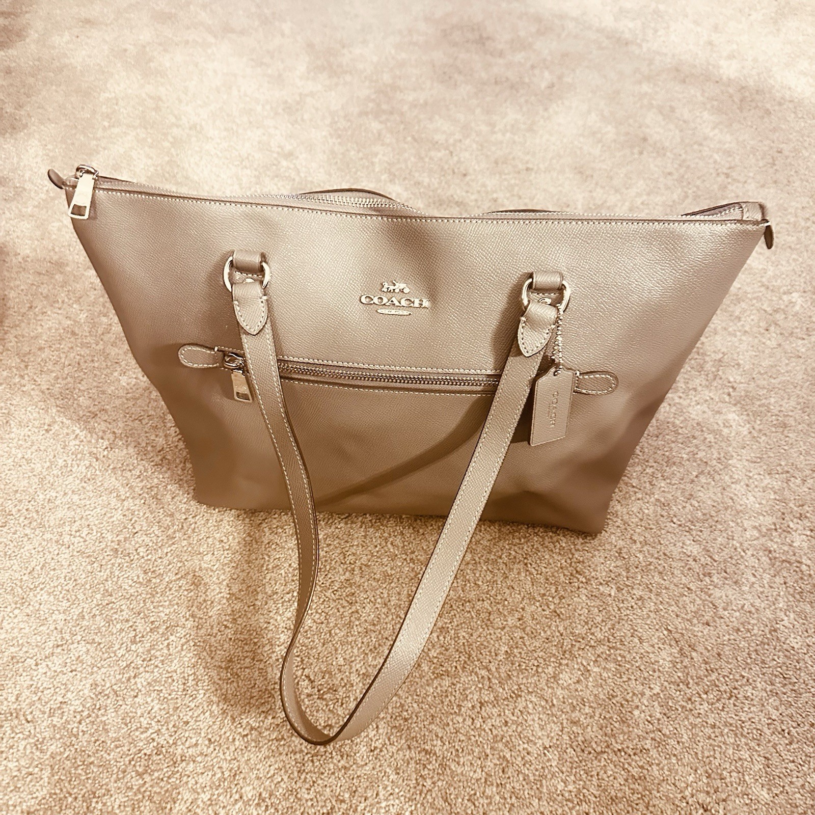 Coach Gallery Tote Large Crossgrain Leather Gray Zip Top Shoulder Bag F79608 EUC