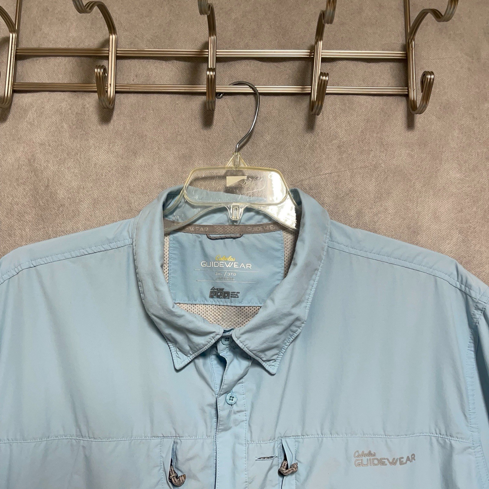 Cabela’s Shirt Men 3XL Blue Fishing Guidewear Performance Vent Button Up Roll Up