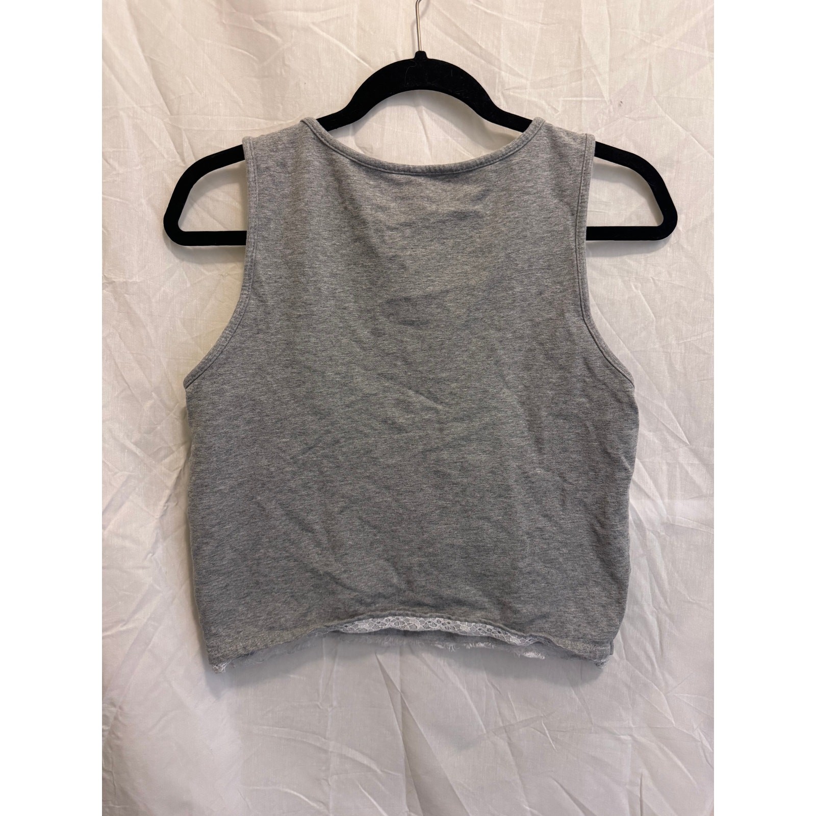 Fabletics Gray Sweatshirt Fabric Lace Trim Crop Tank Top XS