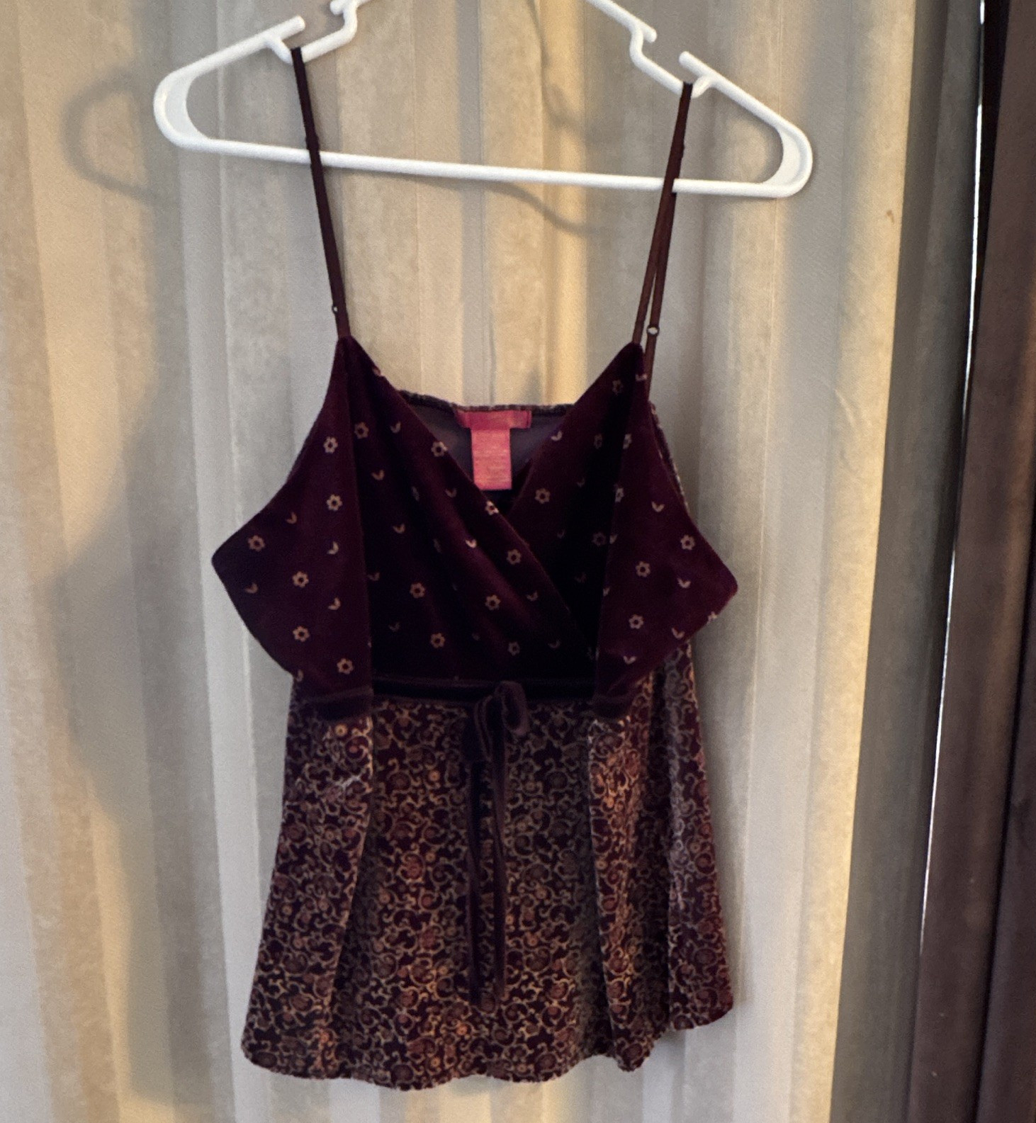 Tryst Purple Velvet Floral V-Neck Spaghetti Strap Cami Tank Top Womens XL