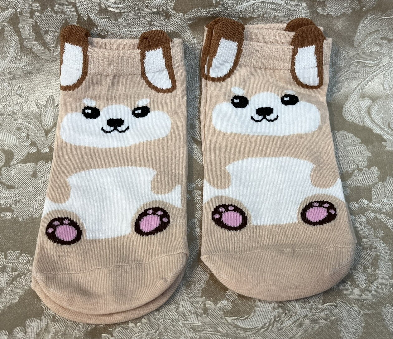 Women’s Cute Cartoon Dog W/ Ears Pattern Ankle Socks Fashion Sock Set Of 2