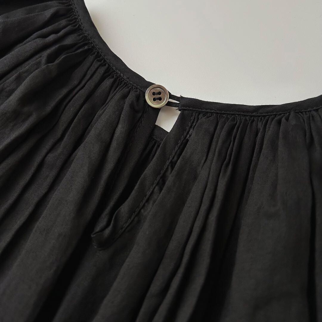 tricot Comme des Garcons Black Sheer Puff Sleeve Gathered Blouse Dress Auth