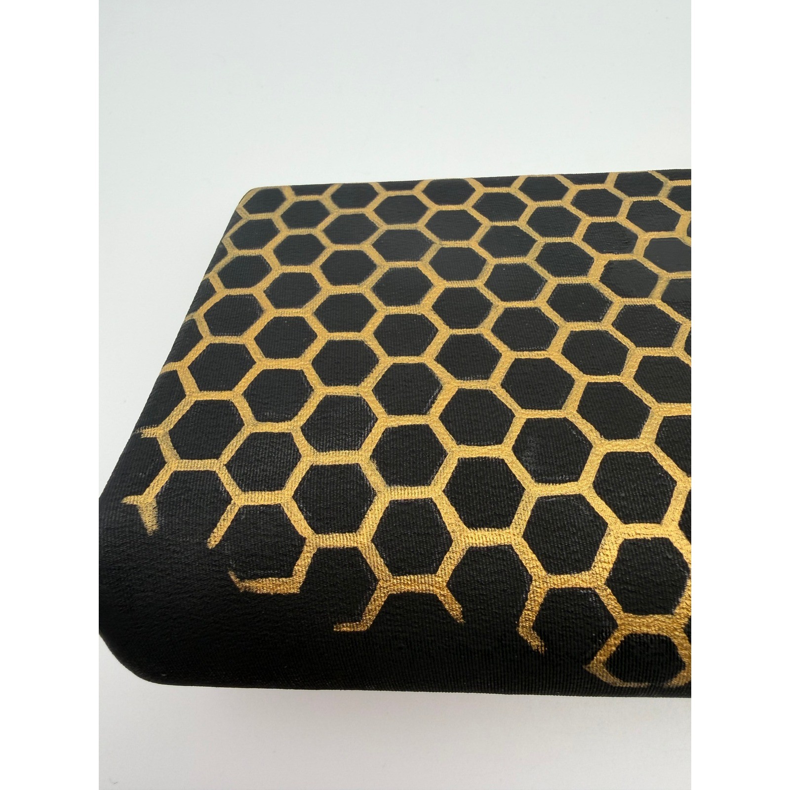 Mary Hamilton Queen Bee Hand Painted Black Gold Honeycomb Clutch Artist Signed