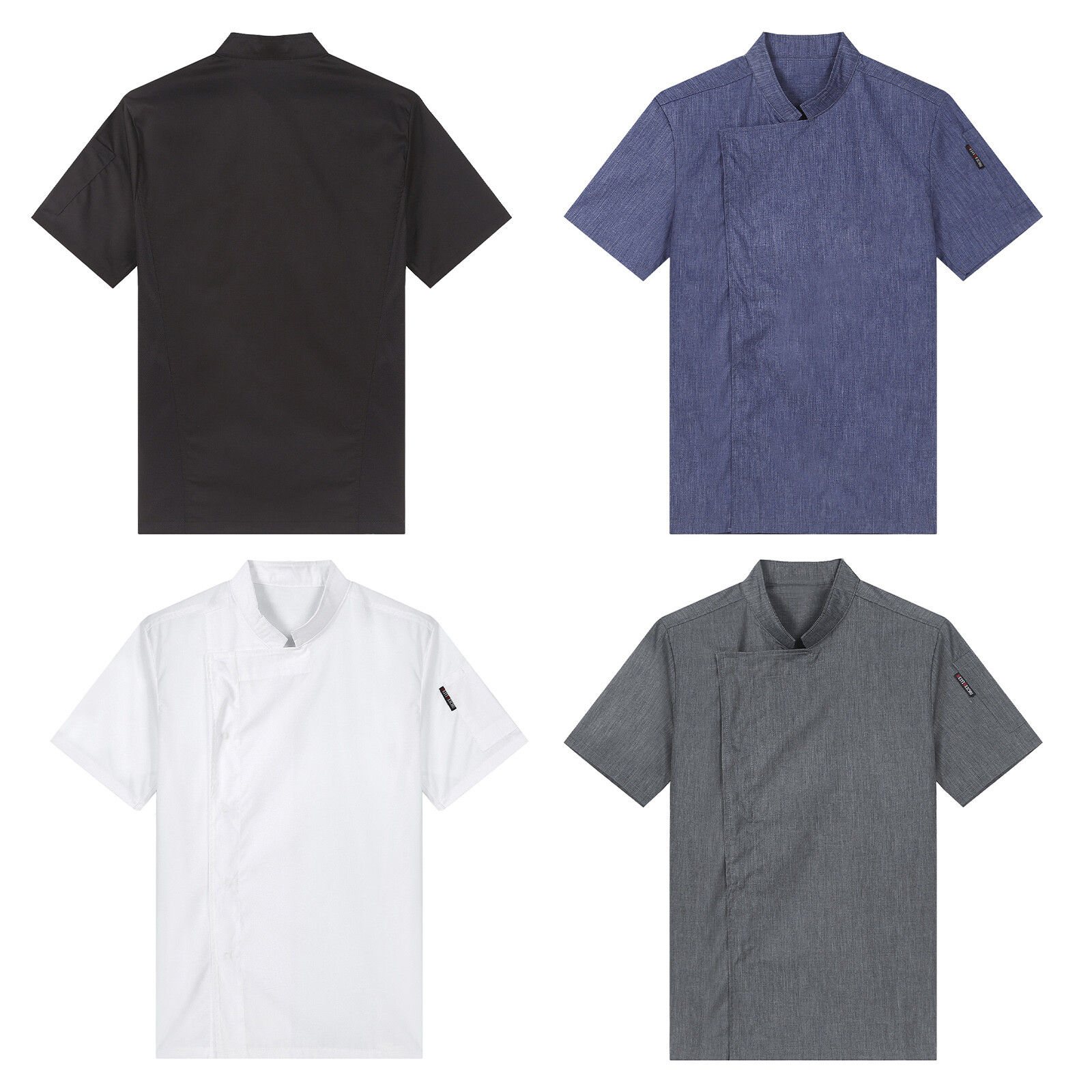 US Men Short Sleeve Chef Jacket Men’s Stand Collar Chef Coat Kitchen Uniform