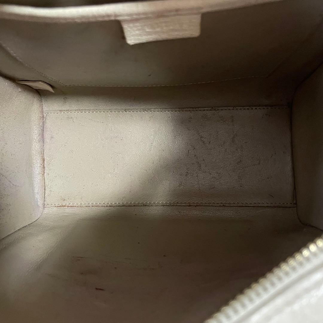 Celine Luggage Nano Shopper Handbag Drummed Calfskin White 7.87 With Strap
