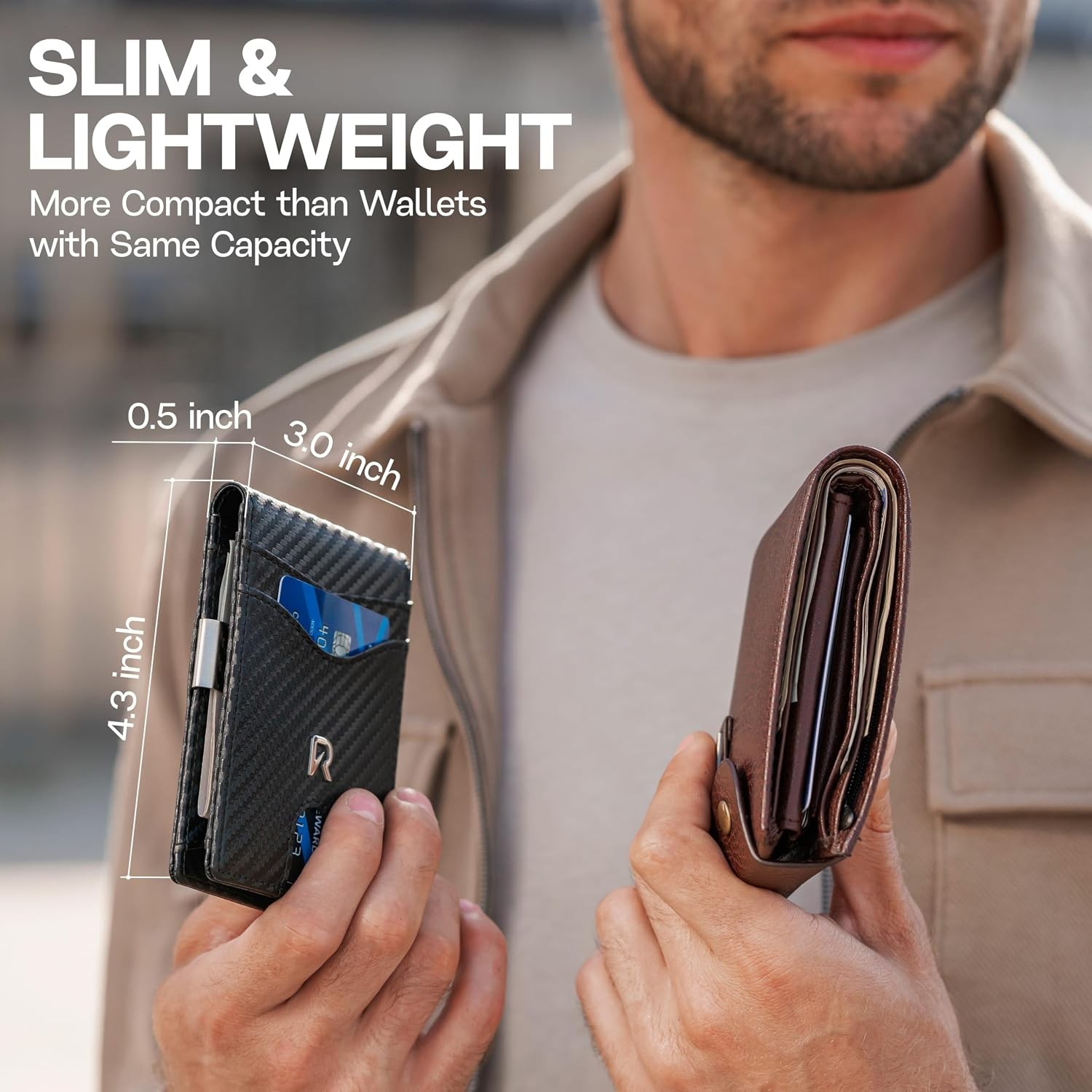 Slim Wallet for Men with Money Clip RFID Blocking Mens Minimalist Credit Card