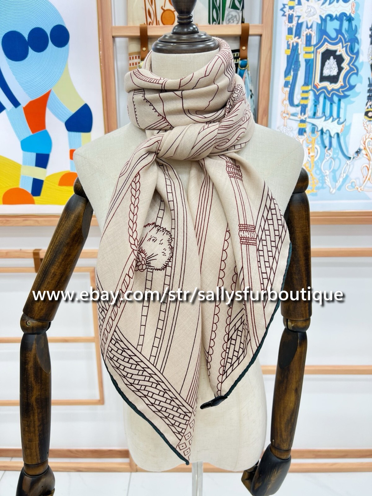 2025 Sally 75% Cashmere 25% silk Stole Saddle Chain Print 2 Face Scarf Shawl 53″