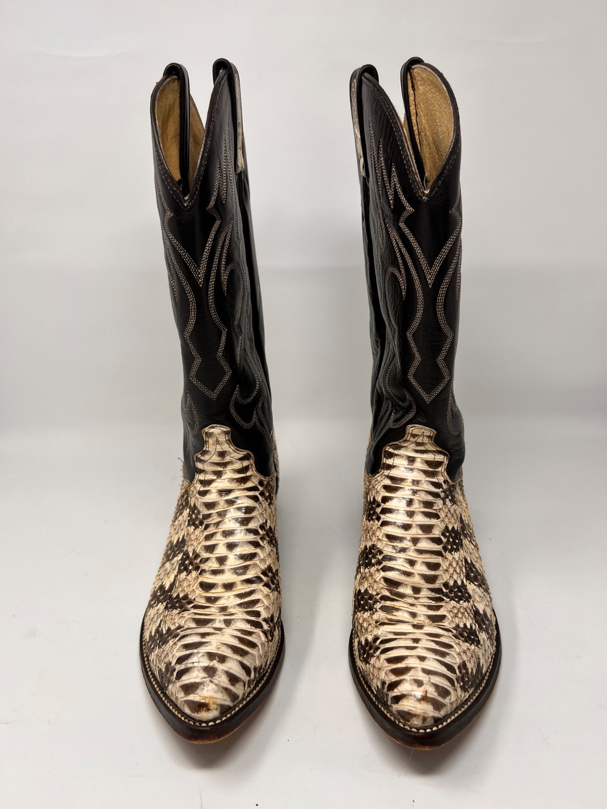 J Chisholm Python Snakeskin Cowboy Boots Men’s 10D Black USA Western D782
