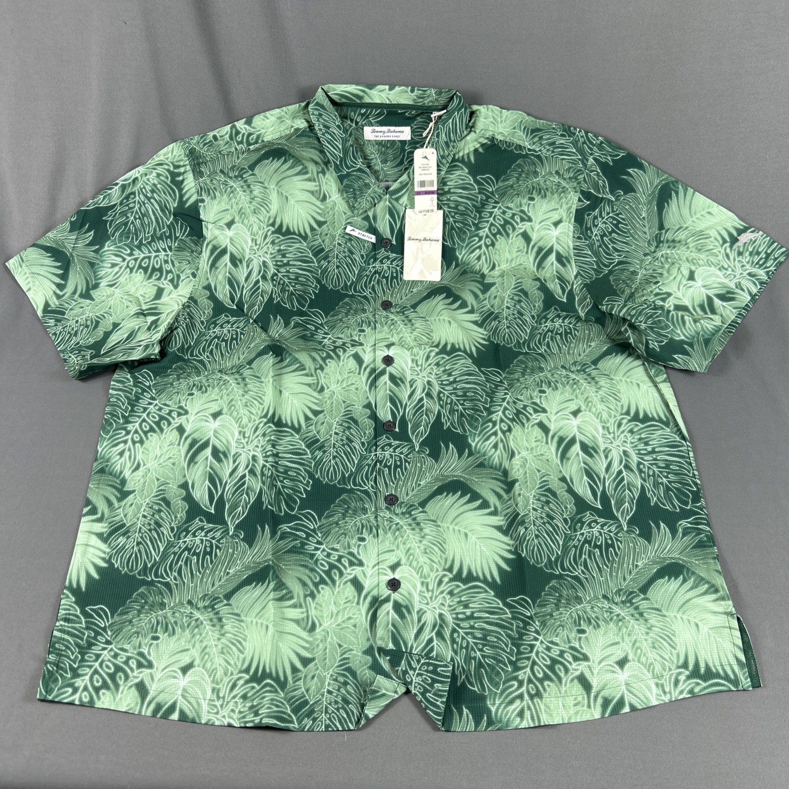 Tommy Bahama Shirt Hawaiian Luminescent 2XLB Viridian Pine Polyester MSRP $168