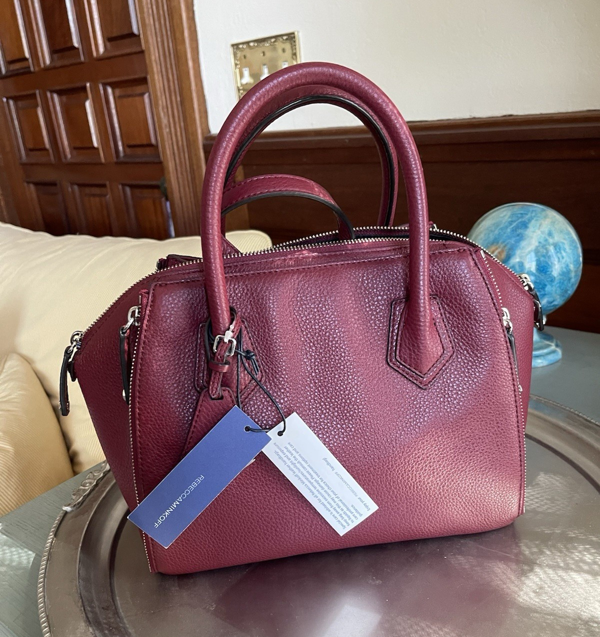 Rebecca Minkoff Burgundy Satchel Top Handle Zip, Detachable Crossbody Strap