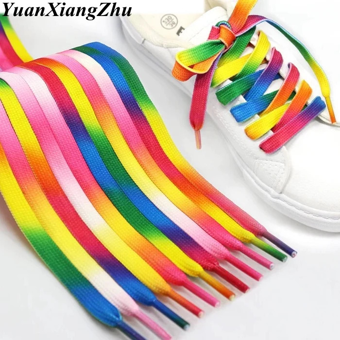 1Pair Colorful Shoelaces Rainbow Gradient Flat Shoe laces For Canvas Casual Shoe