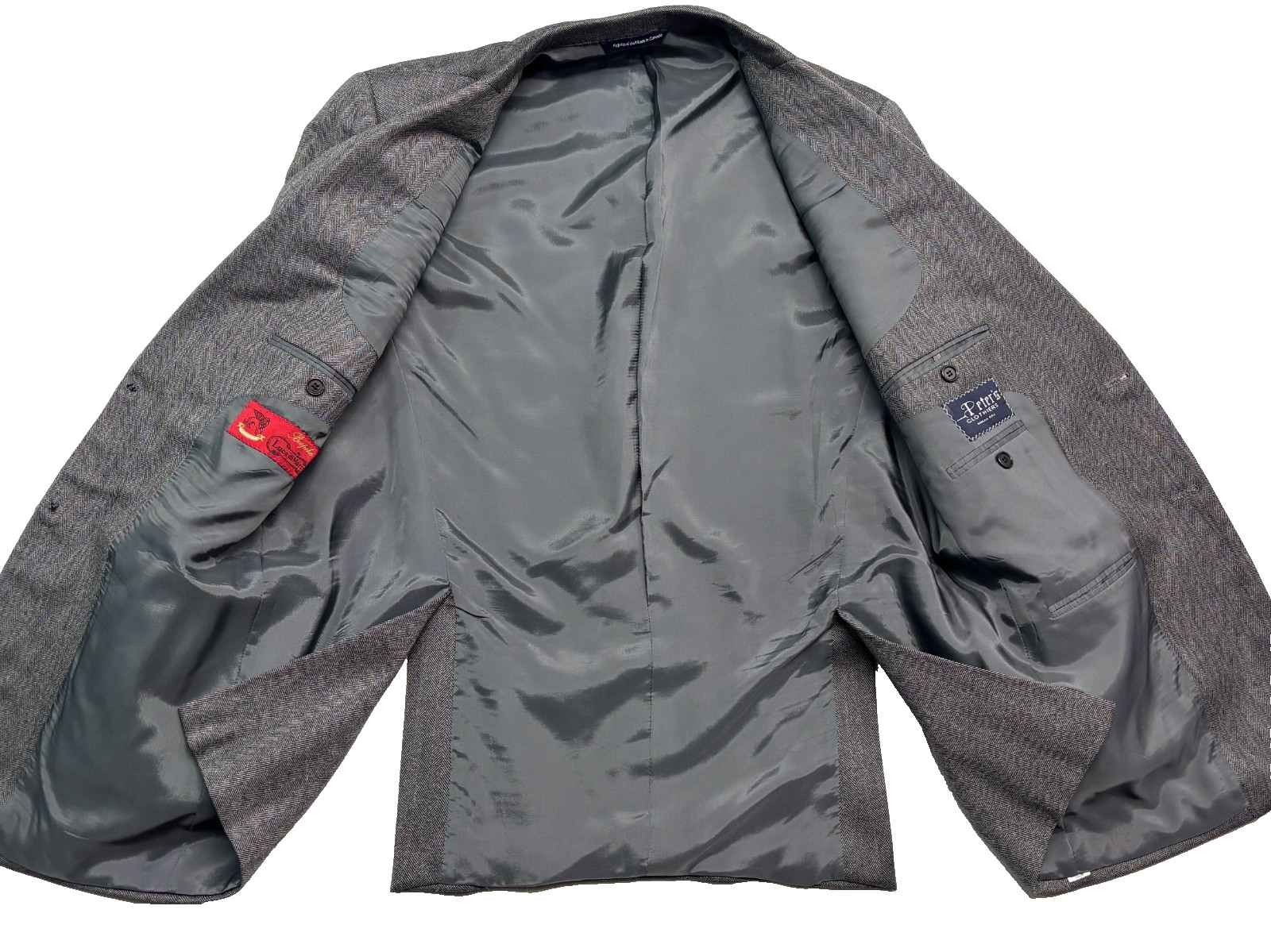 Luca diMarco Bespoke 44R Gray Herringbone Blazer Jacket Sport Coat Flannel Wool