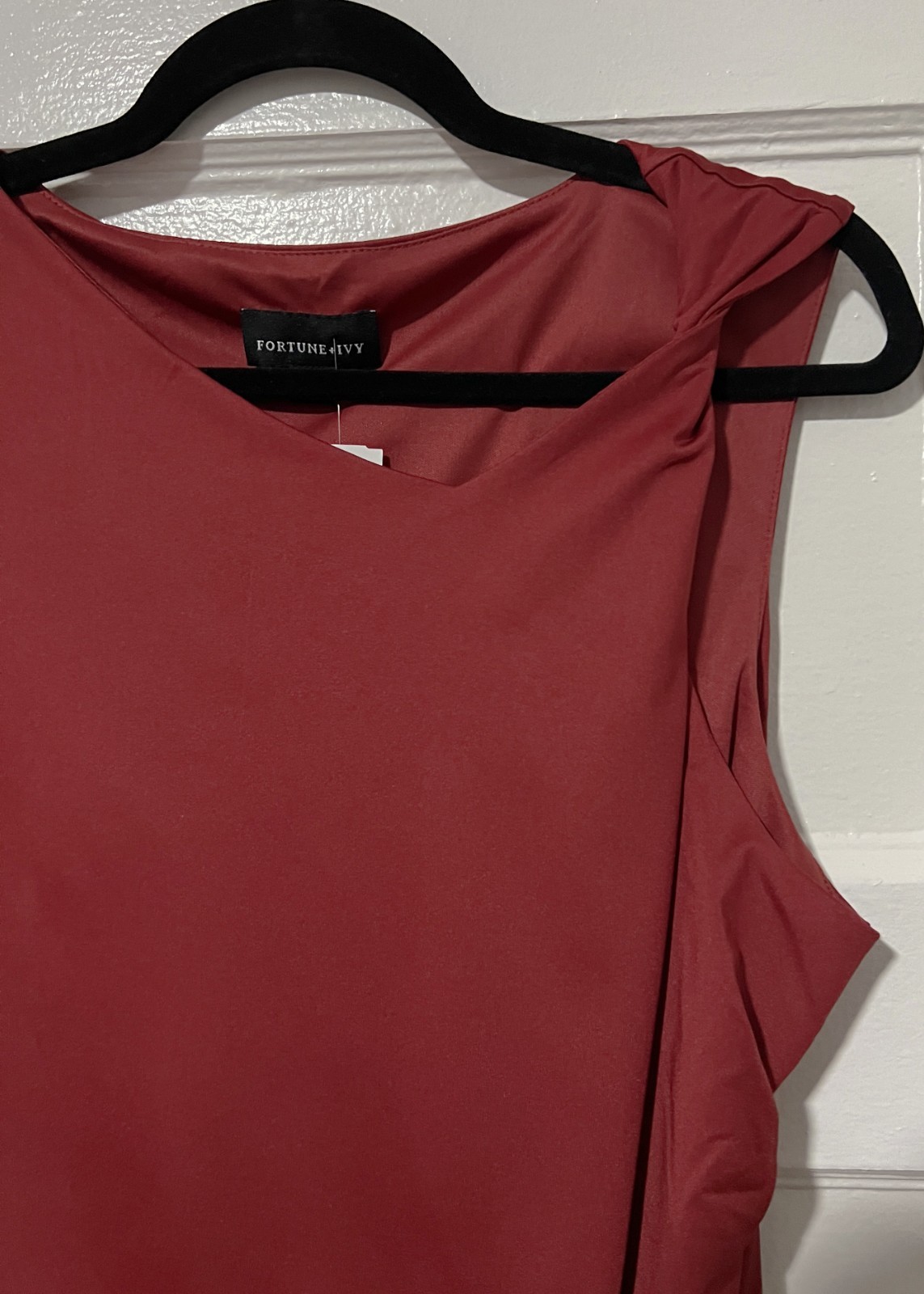 Fortune+Ivy Womens Red Twist Strap Ruched Stretch Knit Top Size XL NWT