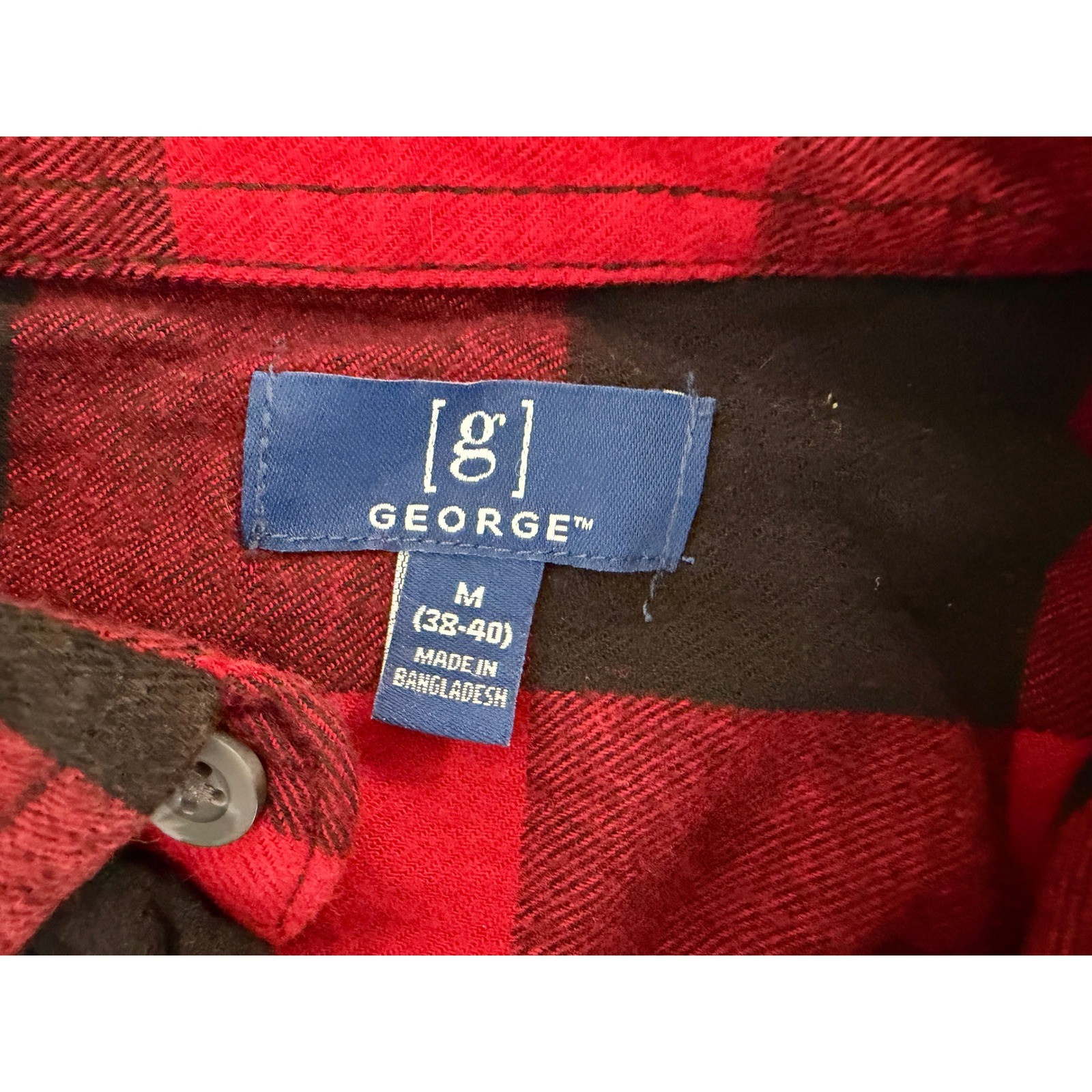 George Mens Red Black Buffalo Plaid Flannel Shirt Medium Long Sleeve Button Down