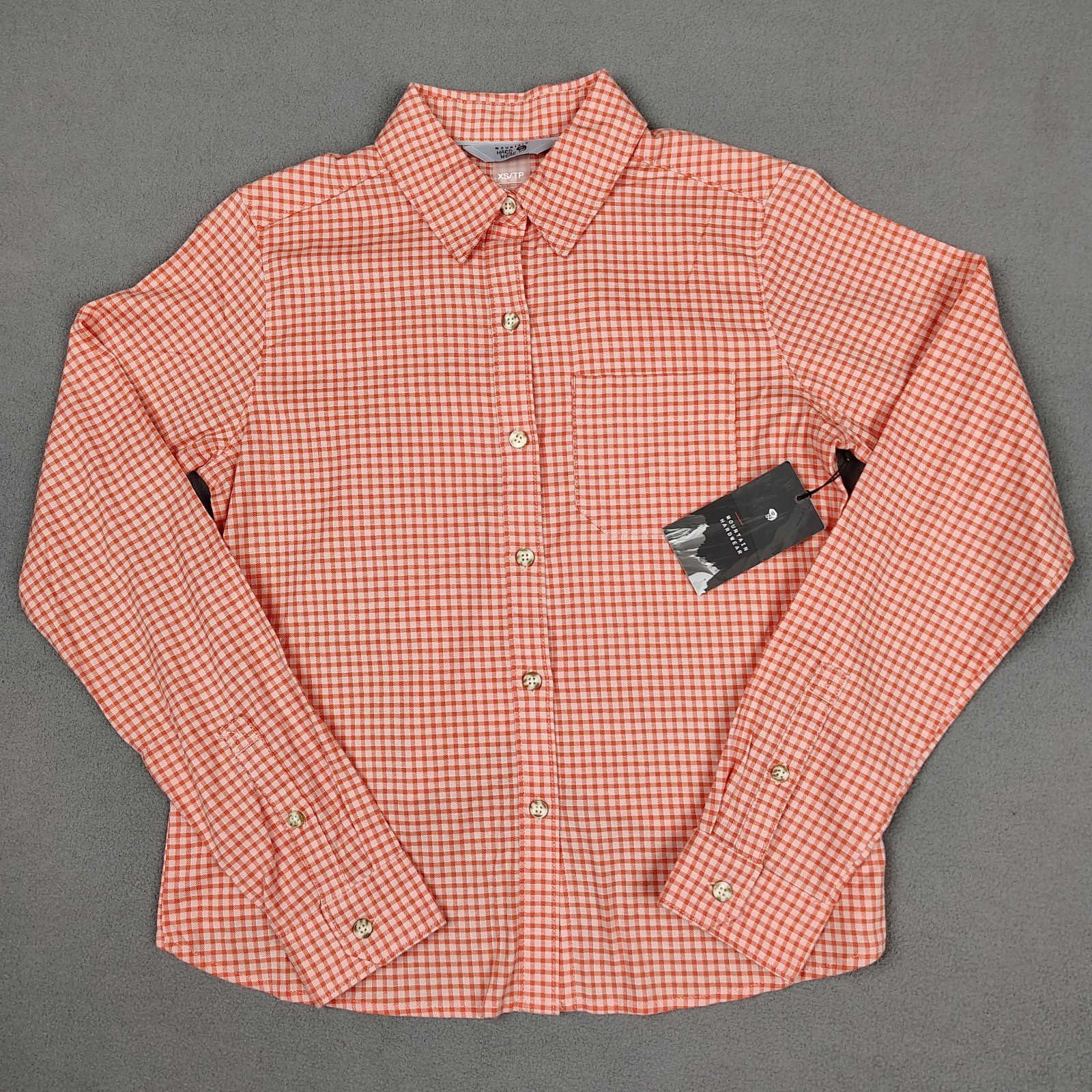 New Mountain Hardware Hiking Long Sleeve Shirt Women XS Coral Gingham Check $85
