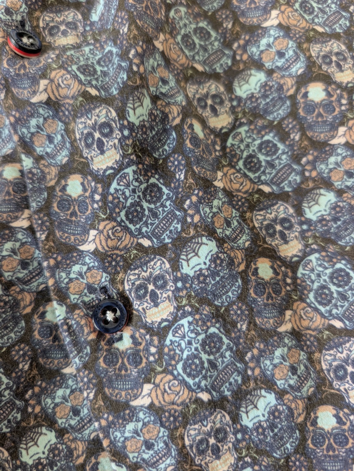 7 Downie St. Shirt Decorated Skull Calavera print Men’s sz L