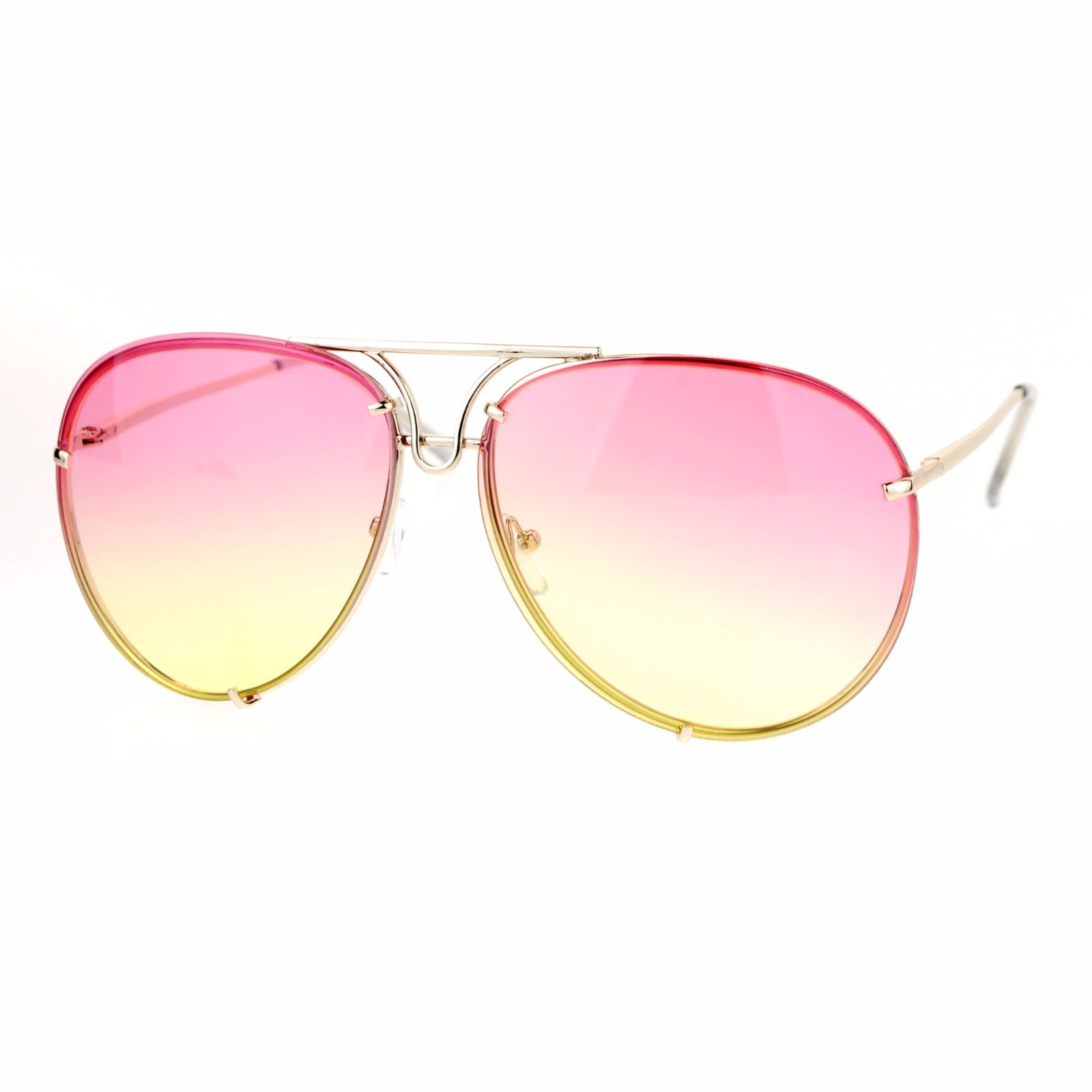 Oversized Round Pilot Sunglasses Gradient Lens Metal Rims in Back Spring Hinge