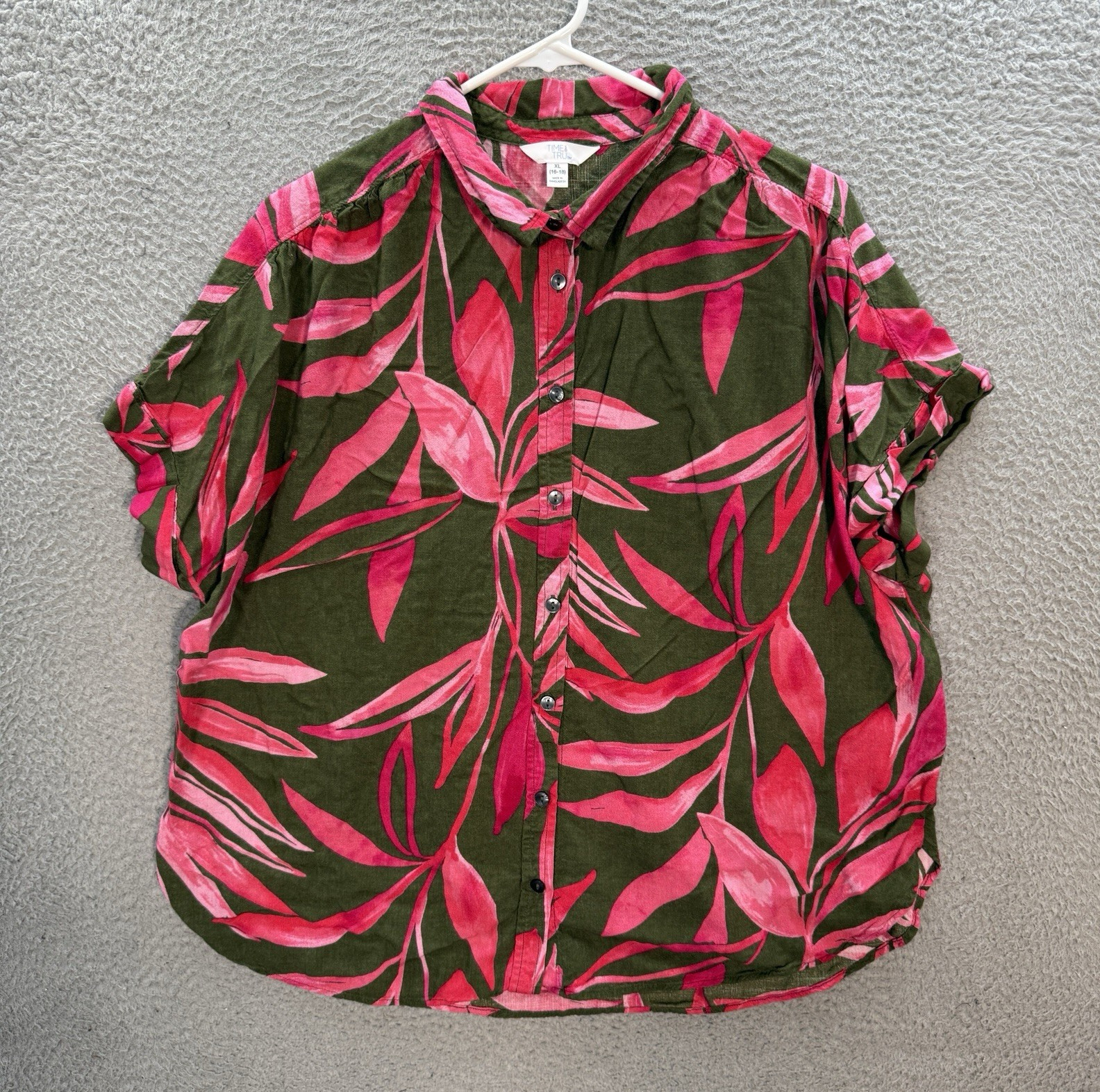 Time & Tru Shirt Womens XL Multicolor Floral Blouse Linen Blend Coastal Nautical