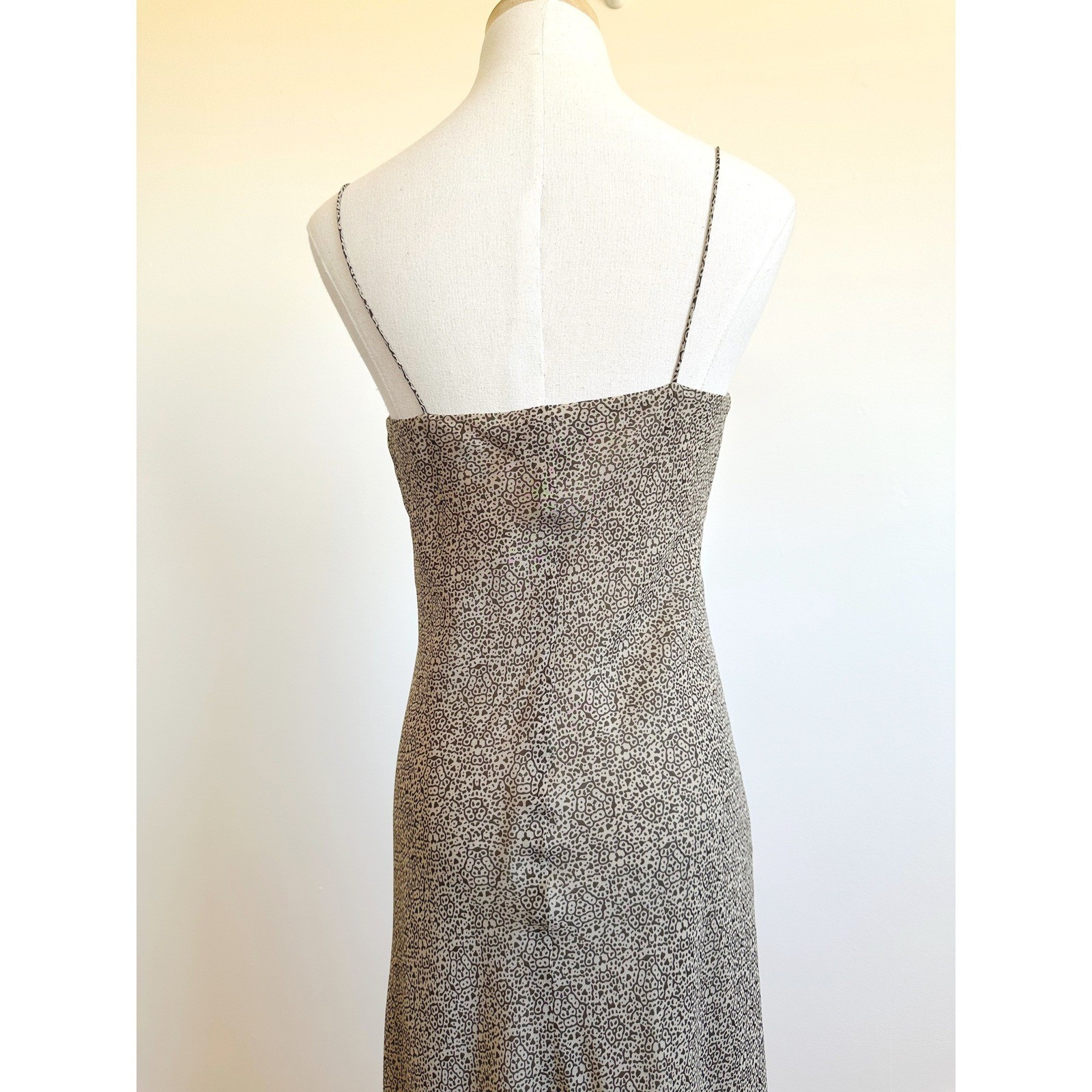 VTG Y2K Ann Taylor Brown Abstract Silk Midi Slip Dress Sz 2 90s Fairy Feminine