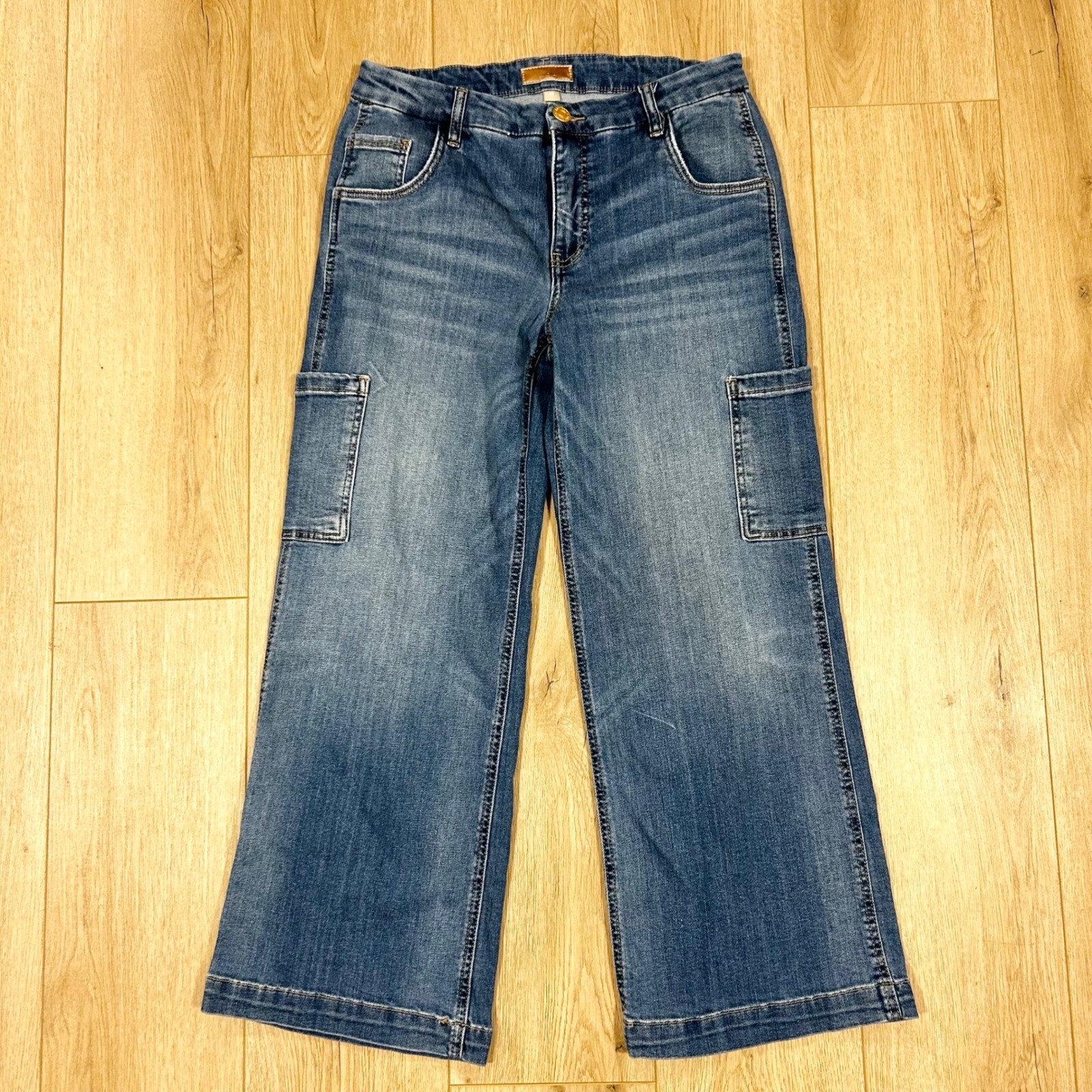 KUT from the Kloth Jodi High Rise Fab Ab Wide Leg Cargo Jeans Blue 8P KP1785PA6