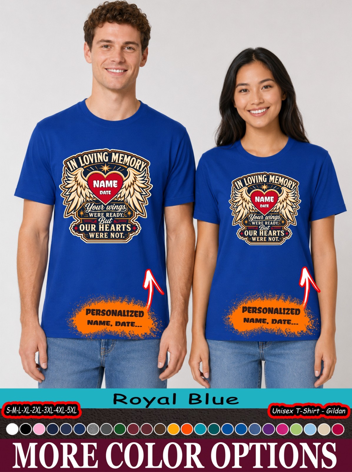 Custom Wings Were Ready Memorial Shirt, Name Date Angel Heart Tee