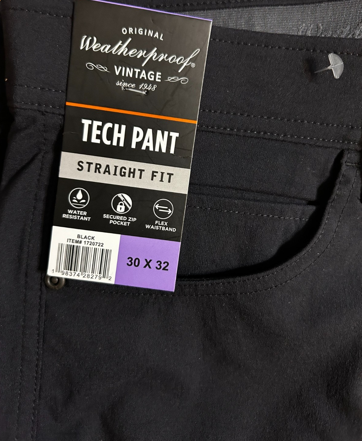 Weatherproof Vintage Men’s Tech Pant Straight Fit Black Size 30×32