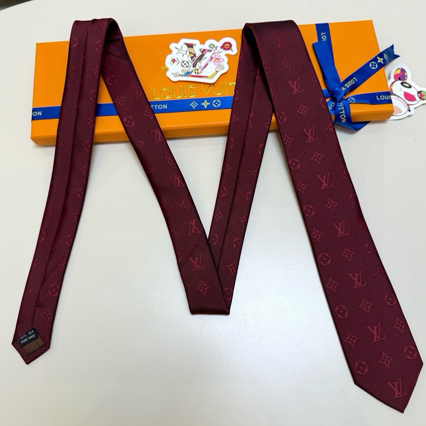 Louis Vuitton Burgundy Silk Monogram Logo Standard/Classic Men’s Tie One Size