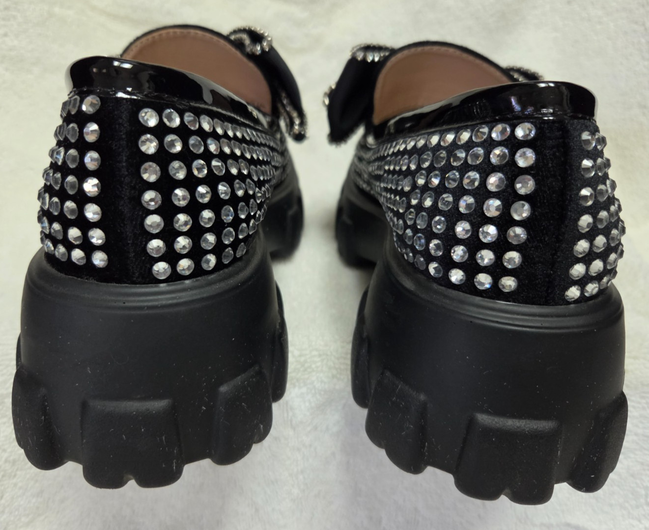 Betsey Johnson Vincent Bow Black Rhinestone Chunky Platform Loafer Women’s 5.5 M