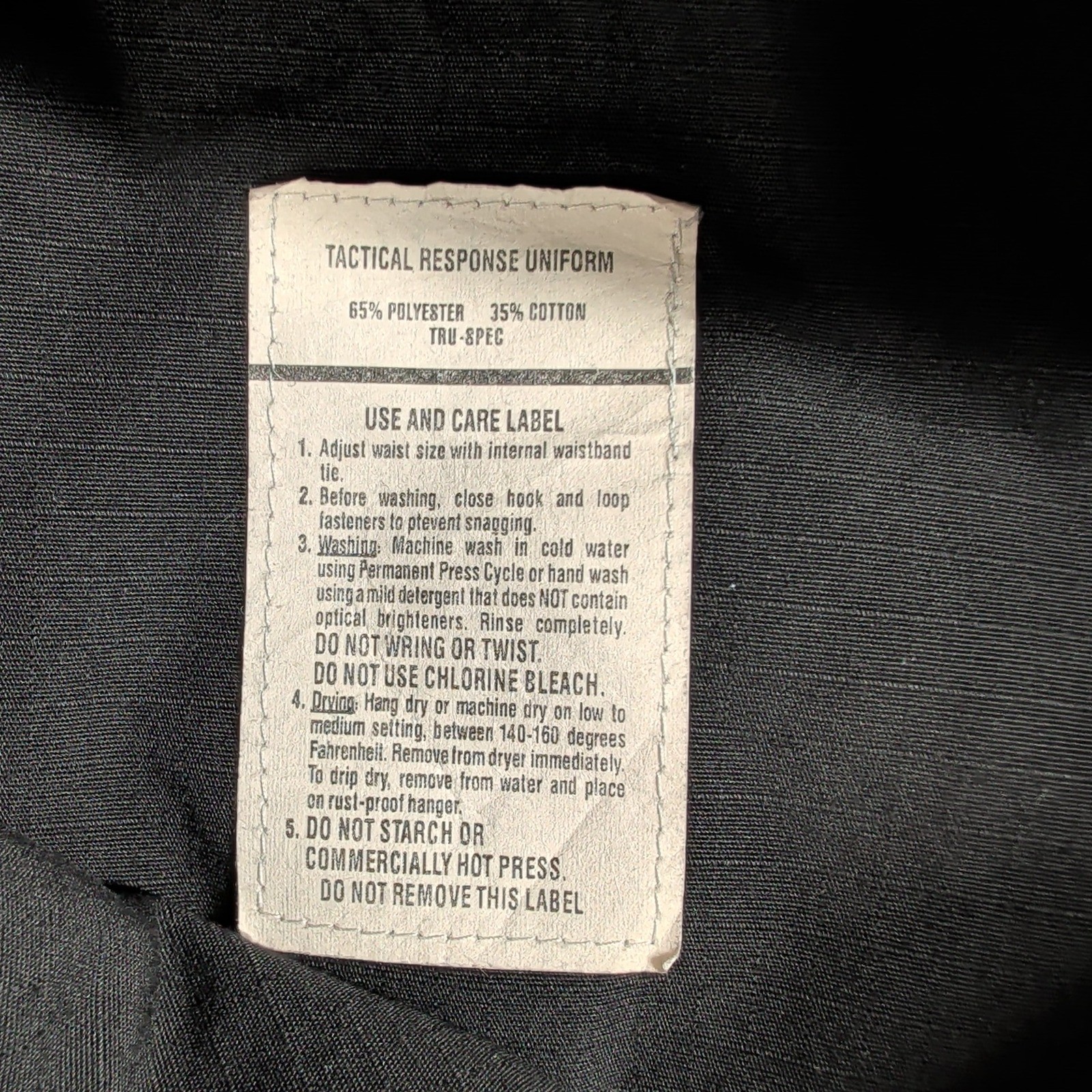 Tru-Spec Cargo Pants Mens Medium Black Tactical Response Uniform Ripstop 4393