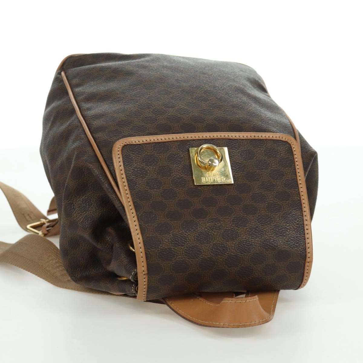 CELINE Macadam Canvas Backpack PVC Leather Brown Gold Auth am11186A