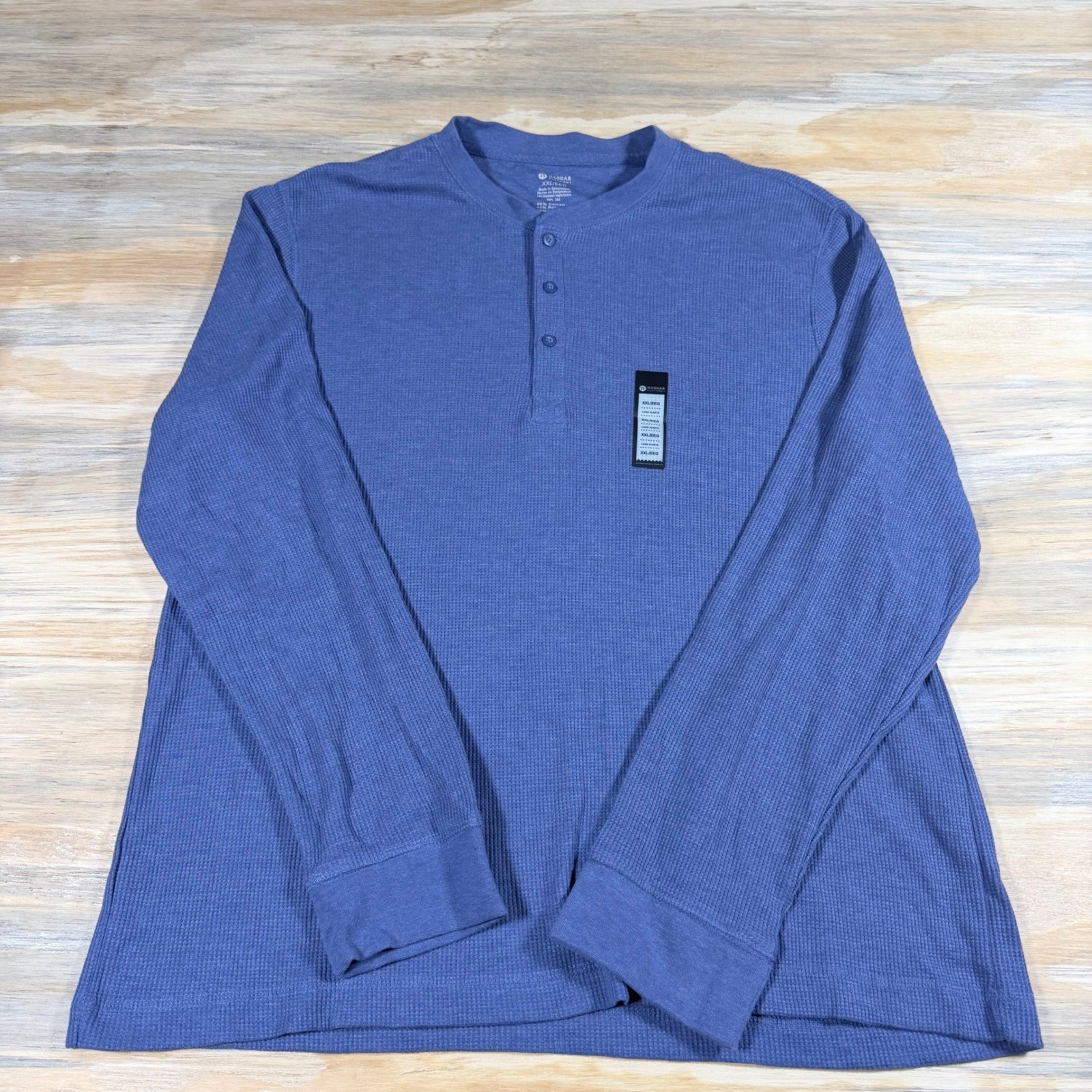 Haggar Mens XXL Blue Waffle Knit Henley Long Sleeve Thermal Shirt NEW