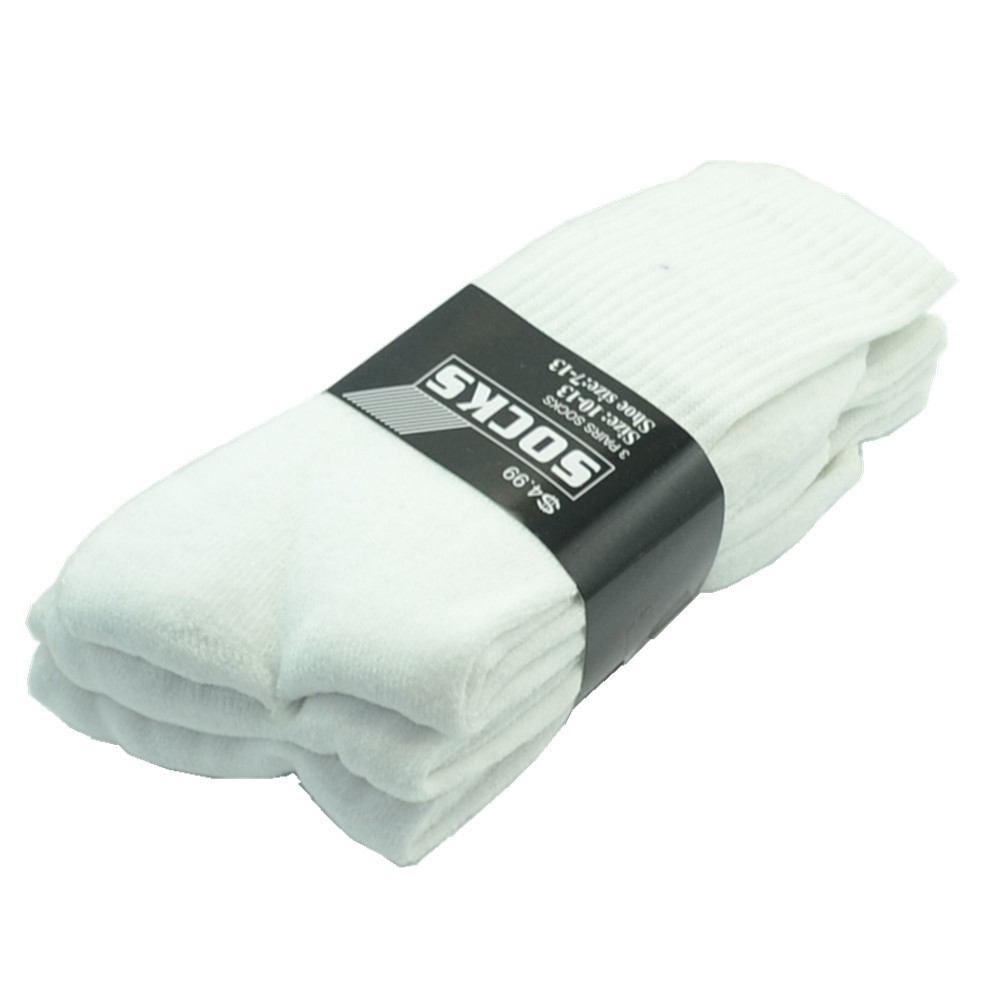 6 Pairs Mens White Solid Sports Athletic Work Crew Long Cotton Socks Size 10-13