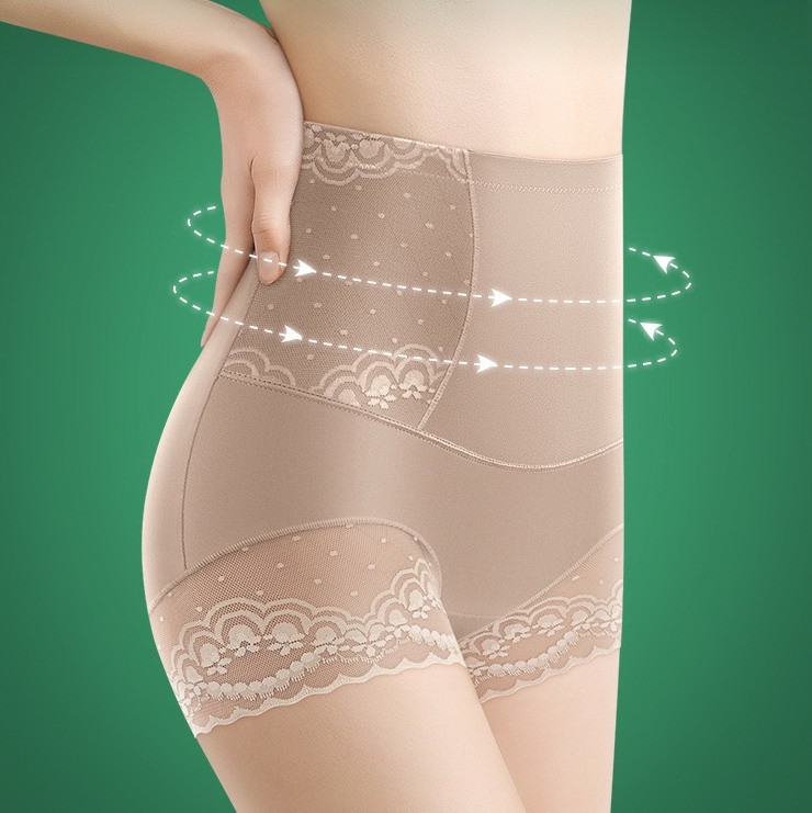 Women High waist Brief Ice silk Lace thin Tummy control Seamless Underwear 76351