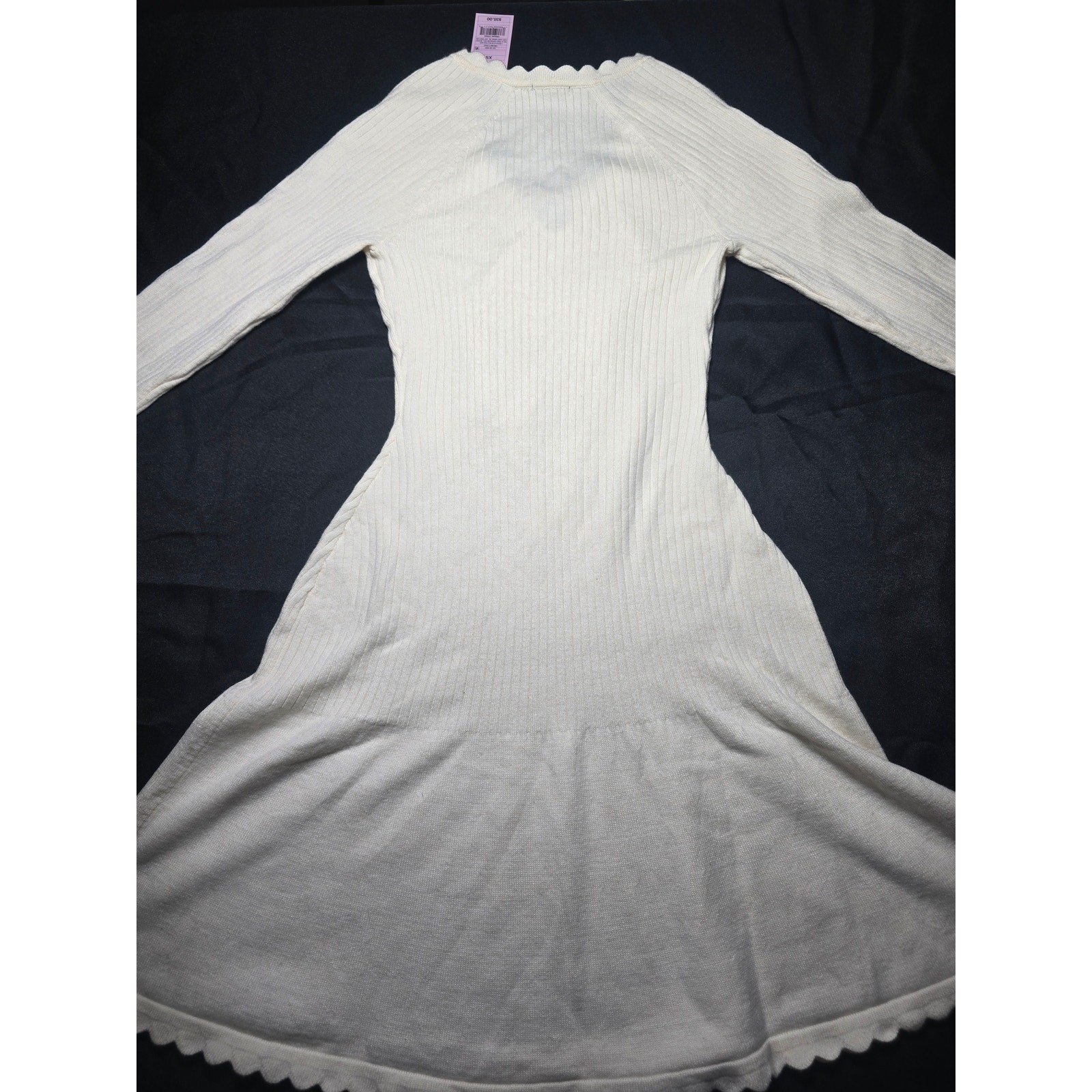 Wild Fable Ribbed Sweater Knit Mini Dress Tie Front Cream
