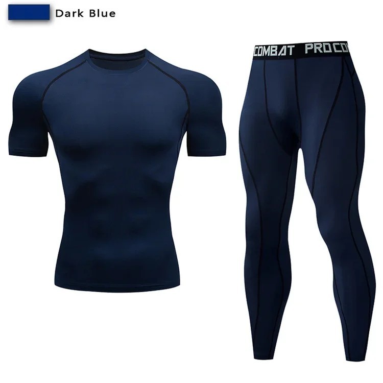 2Pcs Men Compression Sportswear Suit Elastic Training Yoga Sets Fitness Clothing
