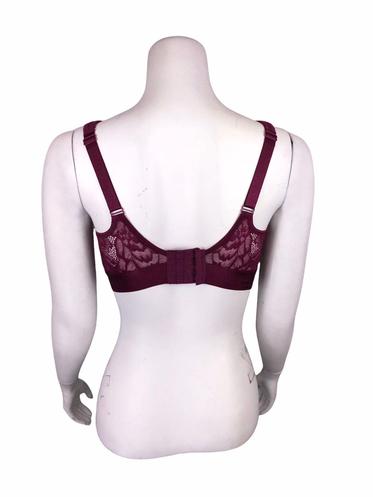 Breezies Women’s Wire-Free Mesh Neckline Lace Overlay Bralette Wine Large Size